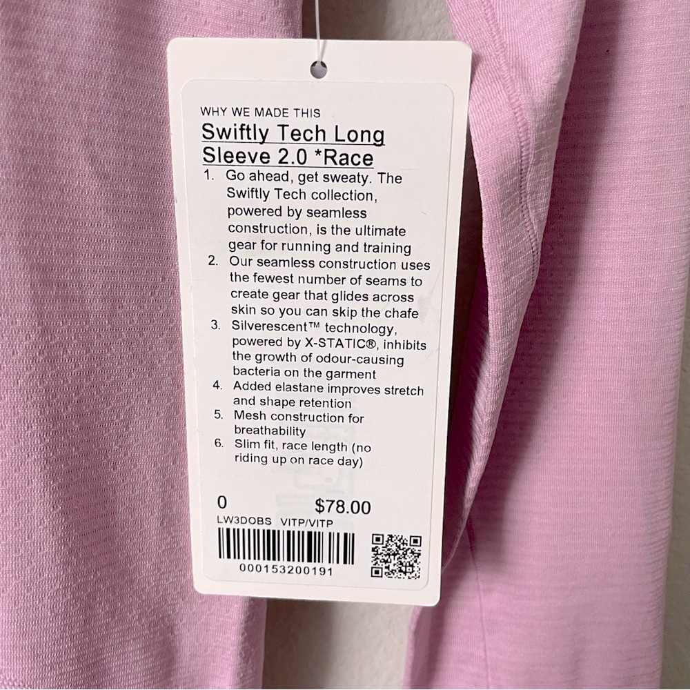 NWT Swiftly Tech Race Length Long Sleeve 2.0 VitaPink Size 0 - Picture 4 of 6